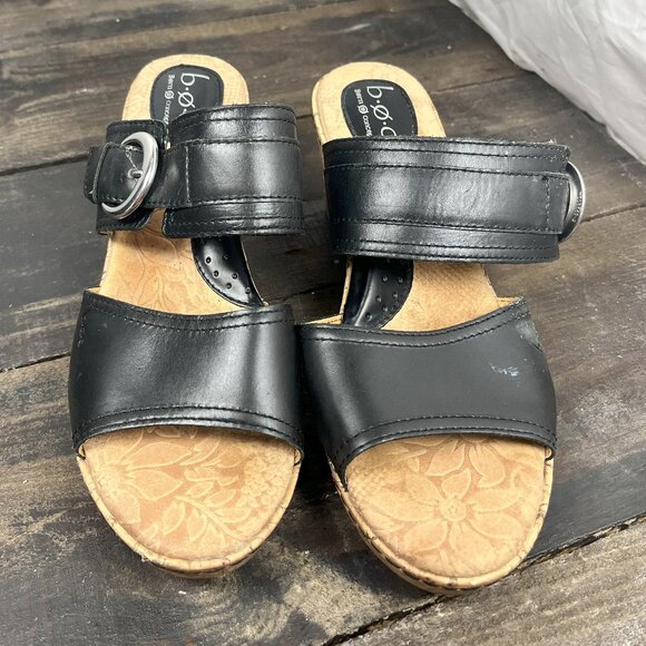 BOC Born Concept Womens Zee Sandal 10M Black Leather Wedge Heel Platform Slide - Picture 1 of 8